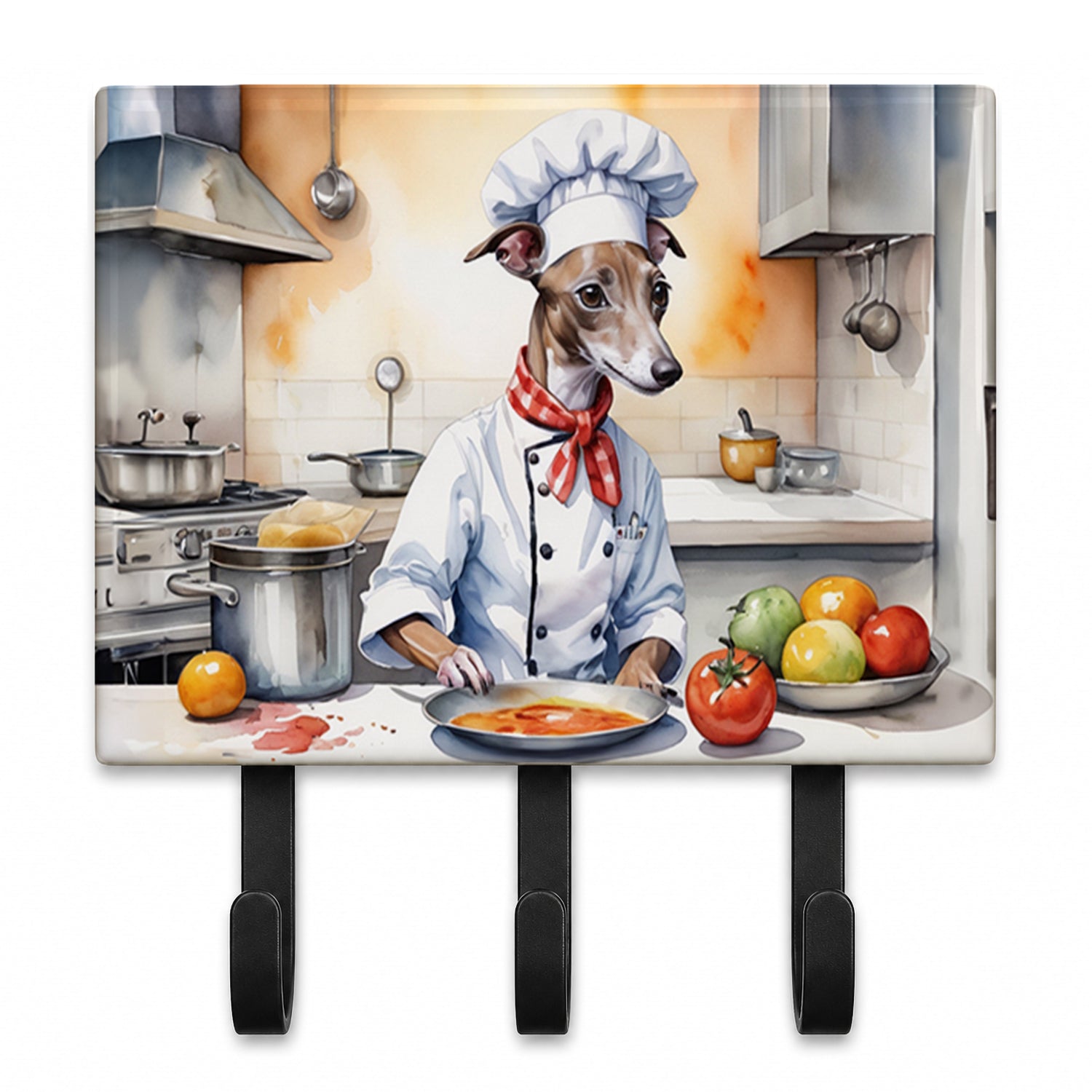 Italian Greyhound The Chef Leash or Key Holder Wall Hooks, Coat Rack Wall Mount, for Hanging Keys, Towels, Aprons, Leashes