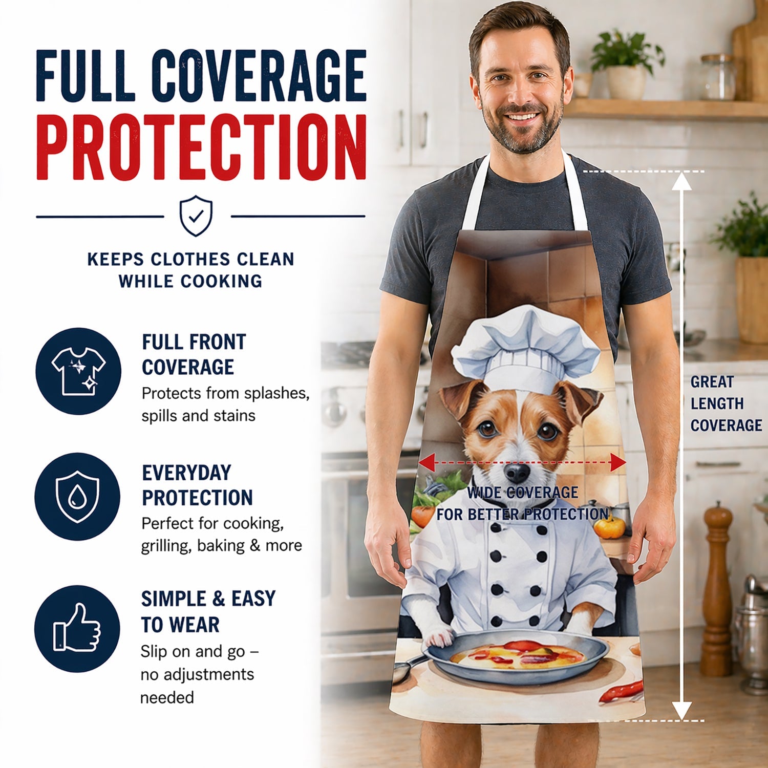 Jack Russell Terrier The Chef Apron Cooking Kitchen Server Baking Crafts Gardening for Adult Women Men, Unisex, Large, Multicolor