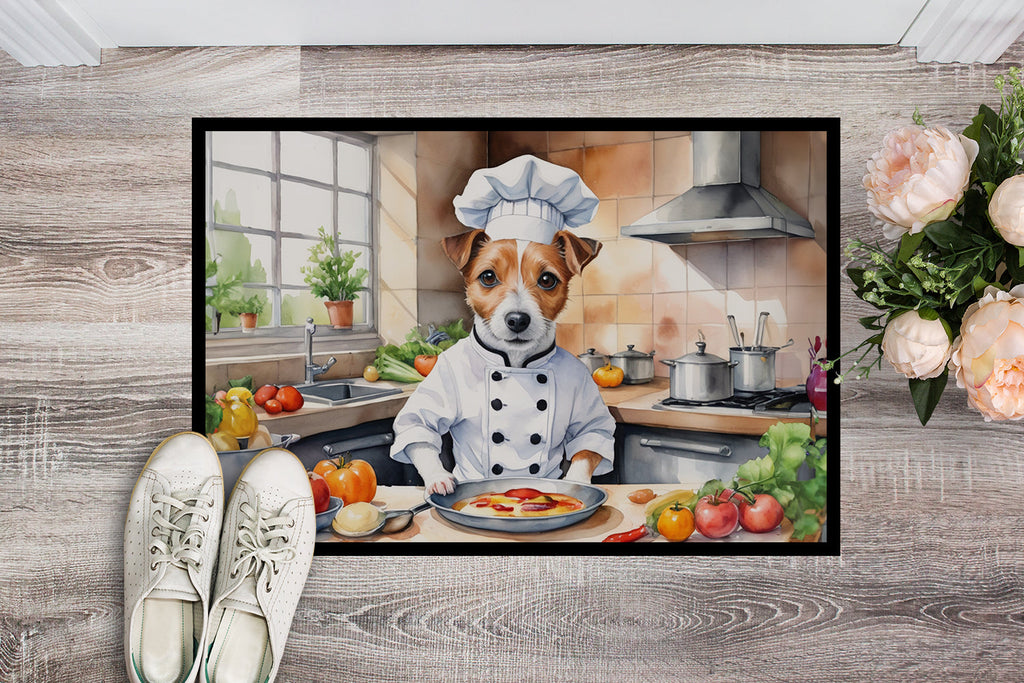 Jack Russell Terrier The Chef Doormat Indoor Outdoor 24H X 36W Front Door Mat Rugs for Entryway, Non Slip Washable Low Pile,