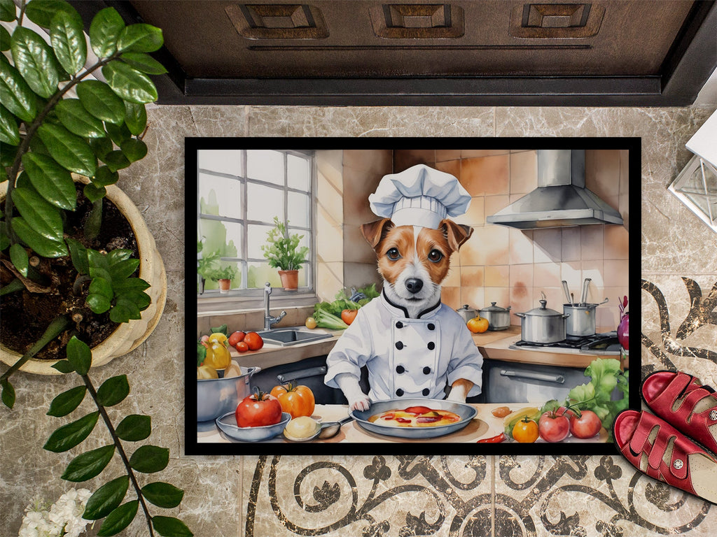 Jack Russell Terrier The Chef Doormat Indoor Outdoor 24H X 36W Front Door Mat Rugs for Entryway, Non Slip Washable Low Pile,