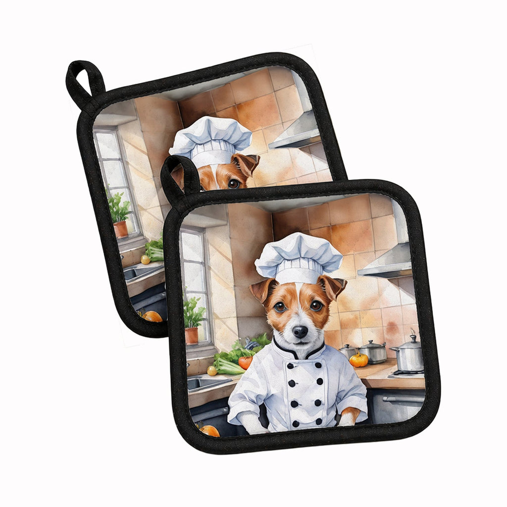 Jack Russell Terrier The Chef Pot Holder Set of 2 Heat Resistant Quilted Hot Pads 7.5 x 7.5 Inch, Insulated Kitchen Trivets for Cooking & Baking