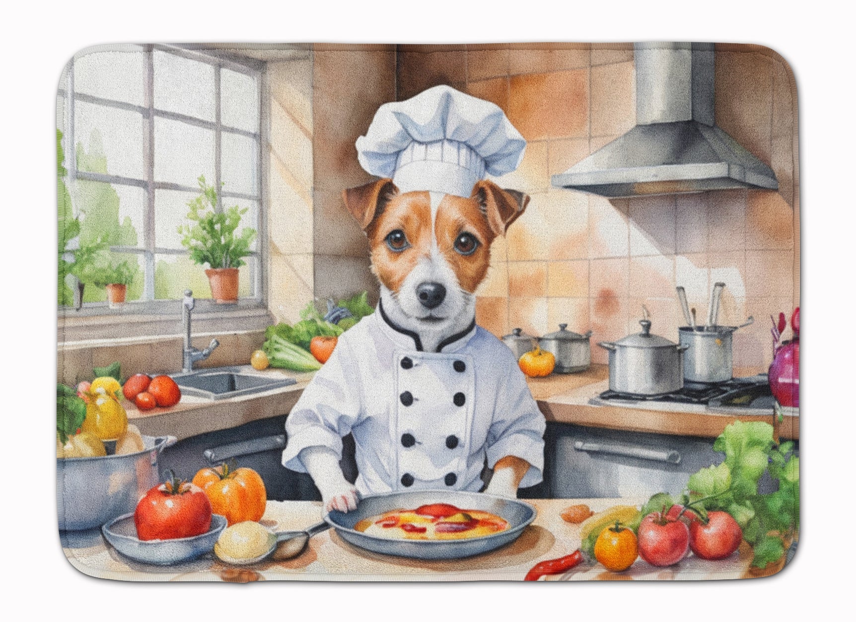 Jack Russell Terrier The Chef Memory Foam Kitchen Mat Machine Washable Anti-Fatigue Cushion Comfort Bath or Kitchen Rug