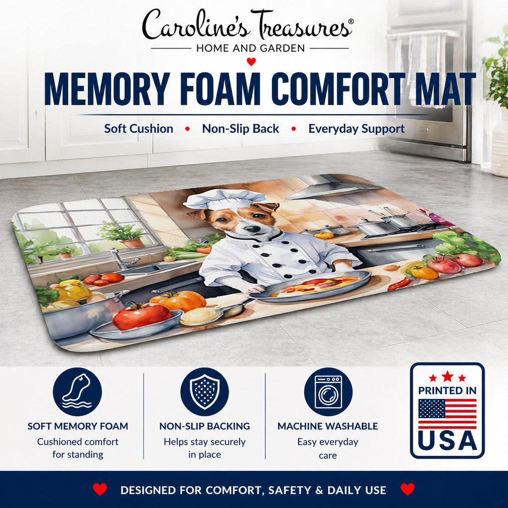 Jack Russell Terrier The Chef Memory Foam Kitchen Mat Machine Washable Anti-Fatigue Cushion Comfort Bath or Kitchen Rug