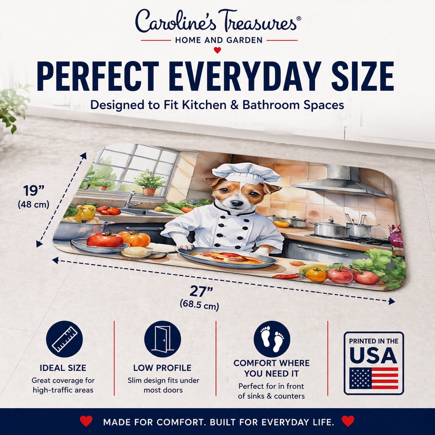 Jack Russell Terrier The Chef Memory Foam Kitchen Mat Machine Washable Anti-Fatigue Cushion Comfort Bath or Kitchen Rug