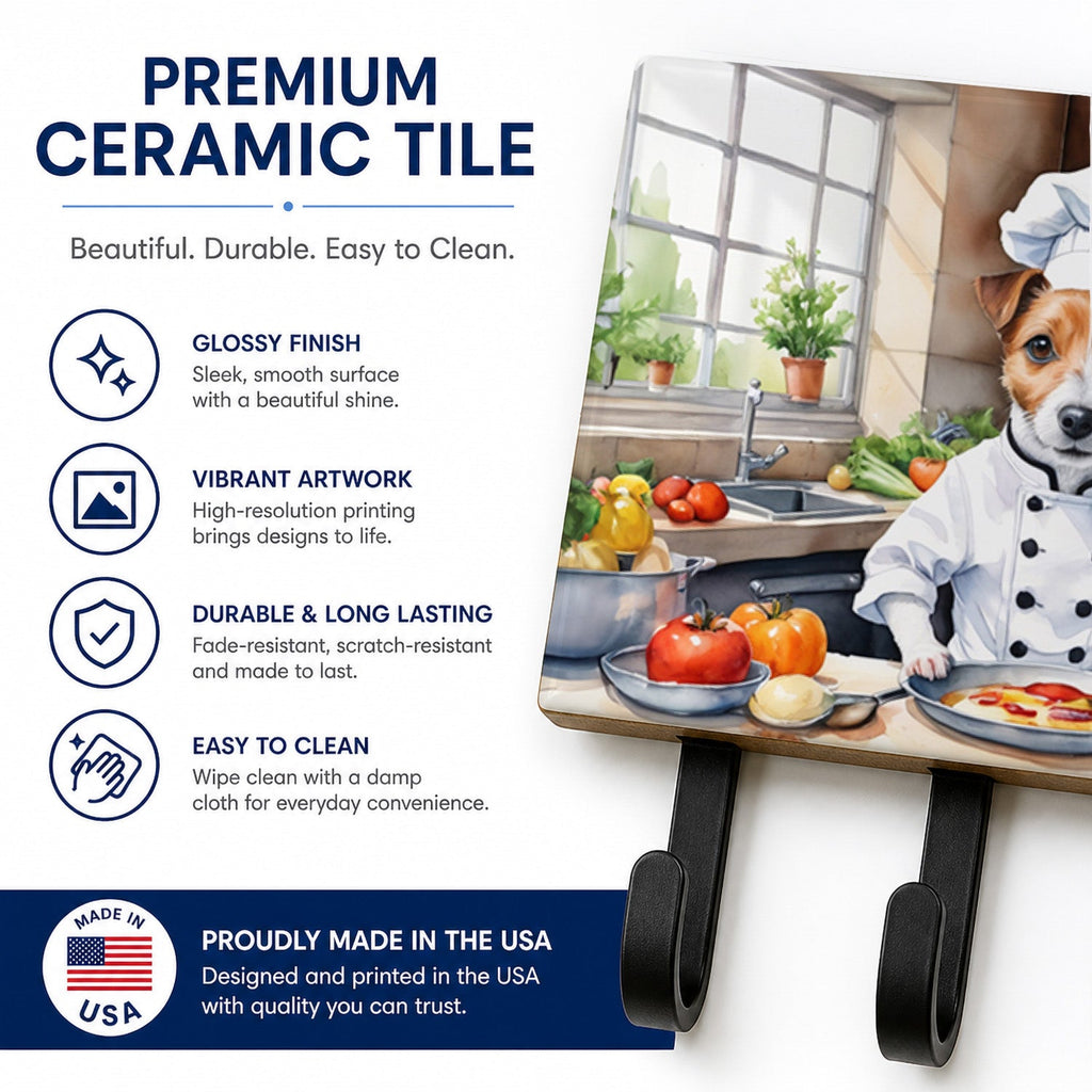 Jack Russell Terrier The Chef Leash or Key Holder Wall Hooks, Coat Rack Wall Mount, for Hanging Keys, Towels, Aprons, Leashes