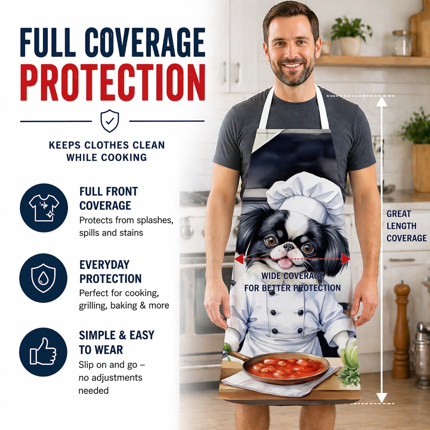 Japanese Chin The Chef Apron Cooking Kitchen Server Baking Crafts Gardening for Adult Women Men, Unisex, Large, Multicolor