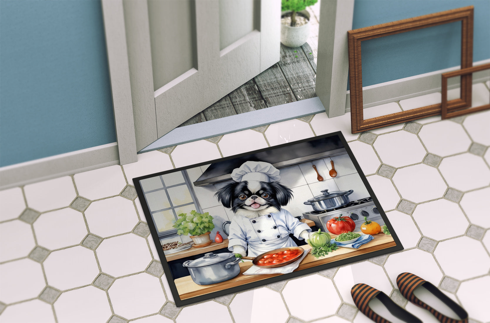 Japanese Chin The Chef Doormat Indoor Outdoor 24H X 36W Front Door Mat Rugs for Entryway, Non Slip Washable Low Pile,