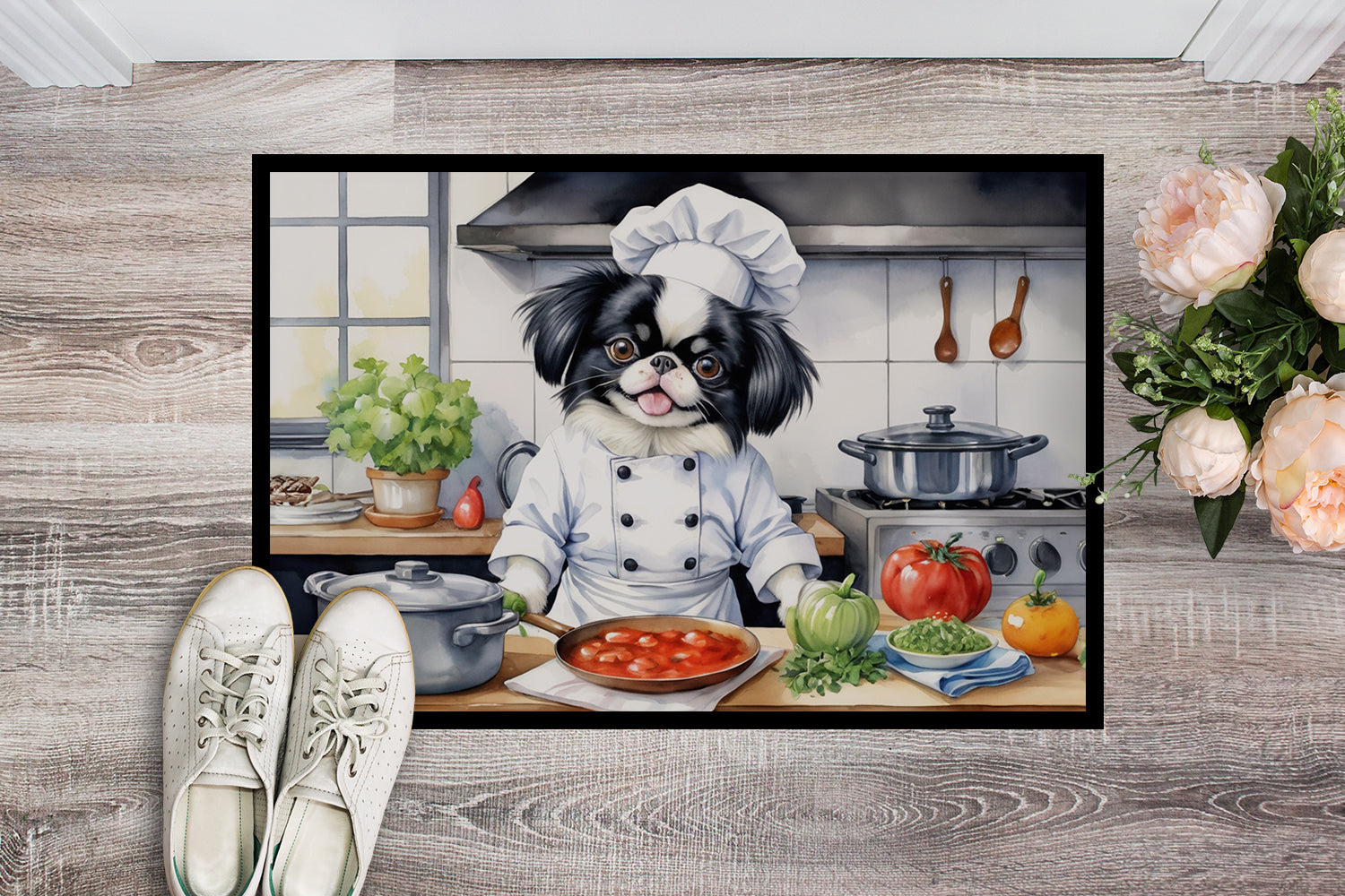 Japanese Chin The Chef Doormat Indoor Outdoor 18H X 27W Front Door Mat Rugs for Entryway, Non Slip Washable