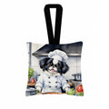 Japanese Chin The Chef Hanging Square Fabric Ornament 3.5 × 3.5 Decorative Door-Knob & Tree Hanger, Soft Fabric