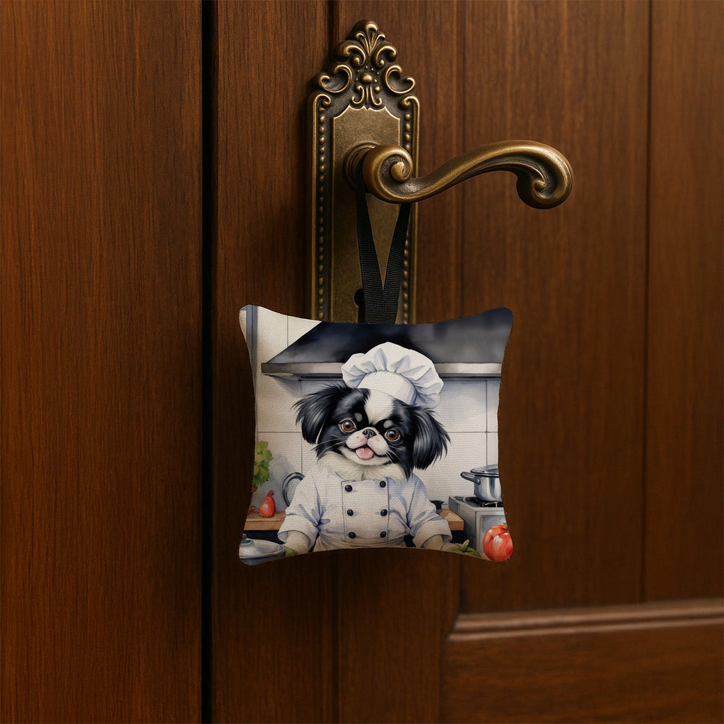 Japanese Chin The Chef Hanging Square Fabric Ornament 3.5 × 3.5 Decorative Door-Knob & Tree Hanger, Soft Fabric
