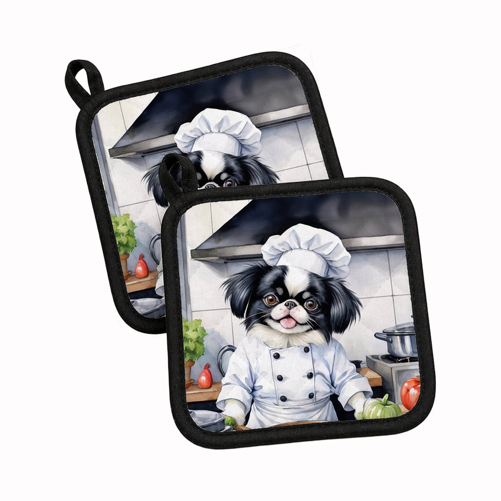 Japanese Chin The Chef Pot Holder Set of 2 Heat Resistant Quilted Hot Pads 7.5 x 7.5 Inch, Insulated Kitchen Trivets for Cooking & Baking