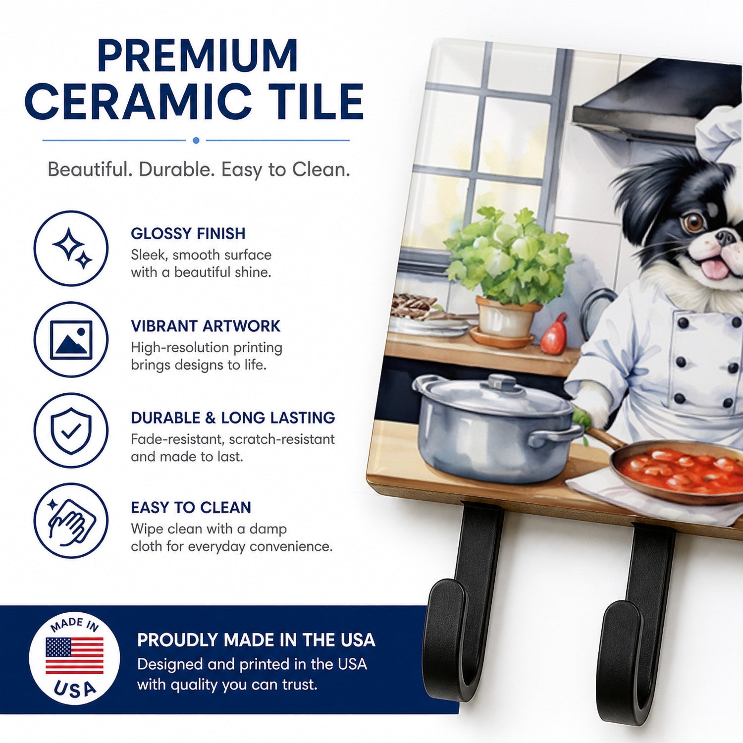 Japanese Chin The Chef Leash or Key Holder Wall Hooks, Coat Rack Wall Mount, for Hanging Keys, Towels, Aprons, Leashes