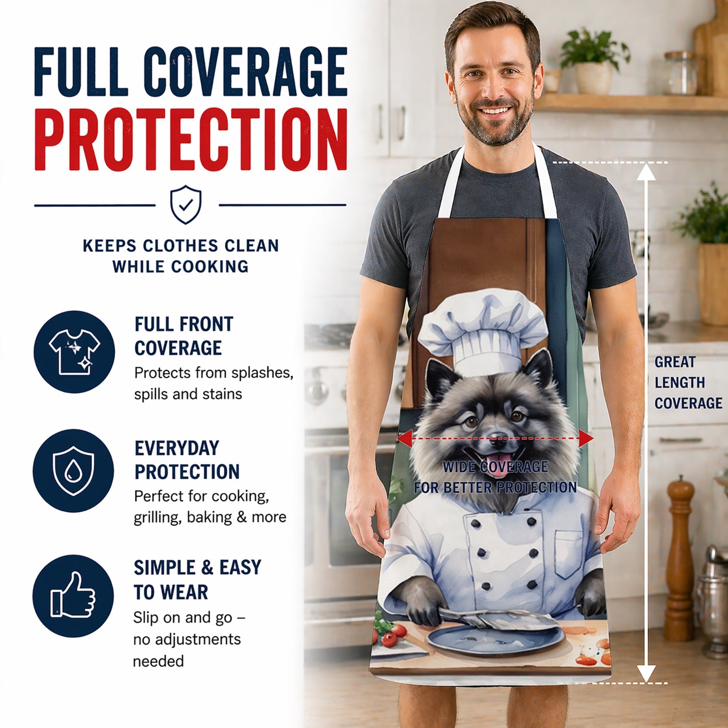 Keeshond The Chef Apron Cooking Kitchen Server Baking Crafts Gardening for Adult Women Men, Unisex, Large, Multicolor
