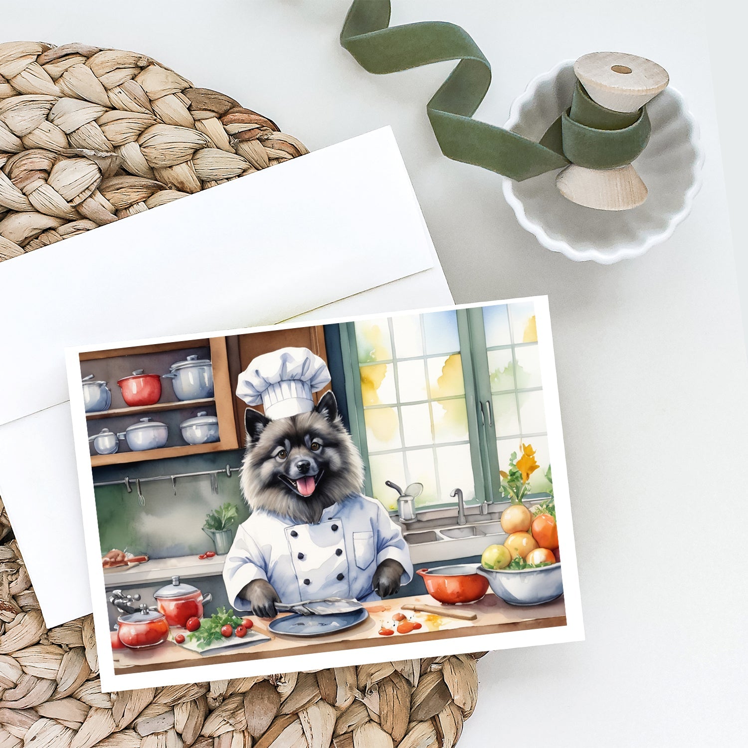 Keeshond The Chef Greeting Cards Pack of 8 Blank Cards with Envelopes Whimsical A7 Size 5x7