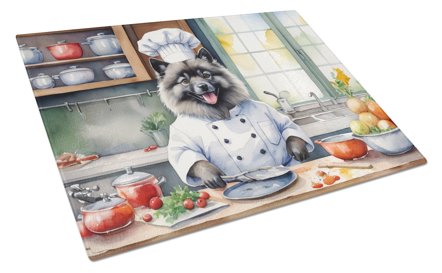 Keeshond The Chef Cutting Board Tempered Glass Kitchen Cutting Surface, Heat Resistant Chopping, Non-Slip Feet, Food Prep & Serving