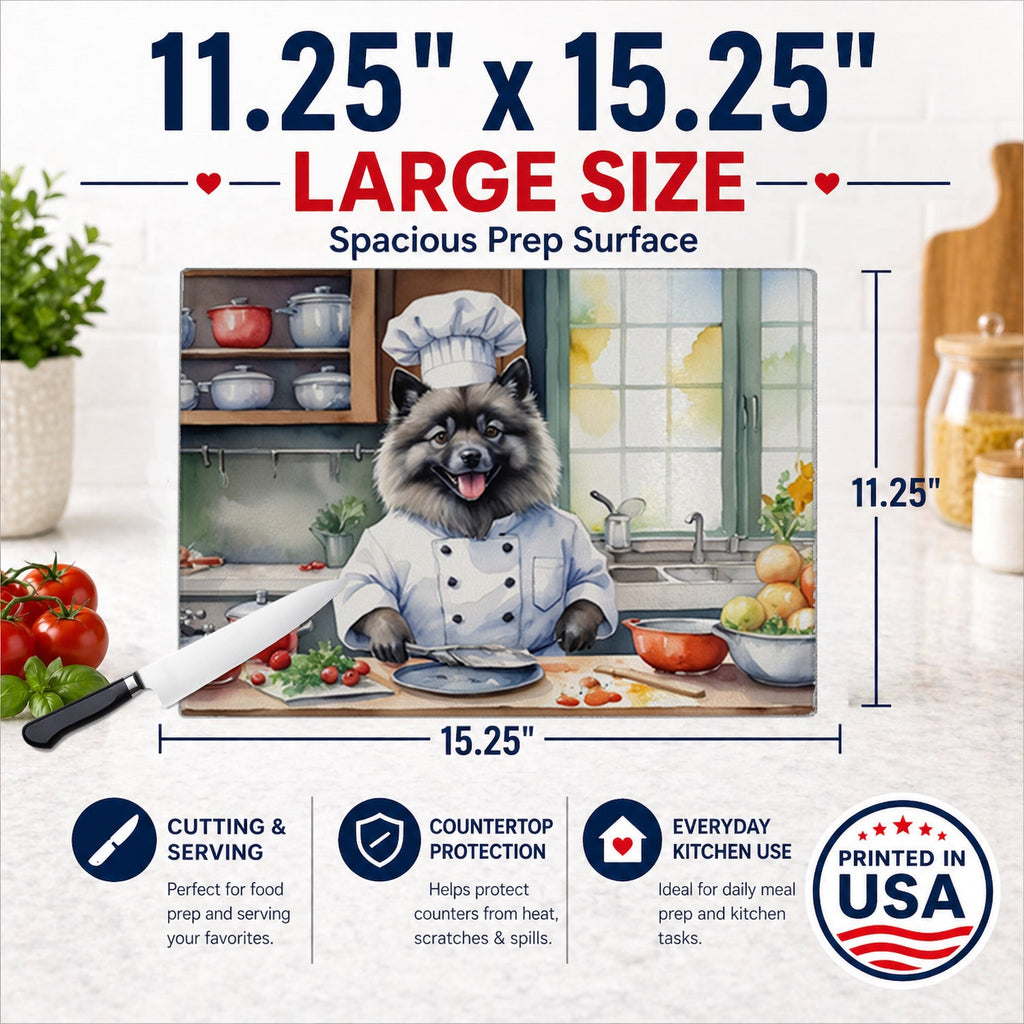 Keeshond The Chef Cutting Board Tempered Glass Kitchen Cutting Surface, Heat Resistant Chopping, Non-Slip Feet, Food Prep & Serving