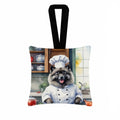 Keeshond The Chef Hanging Square Fabric Ornament 3.5 × 3.5 Decorative Door-Knob & Tree Hanger, Soft Fabric