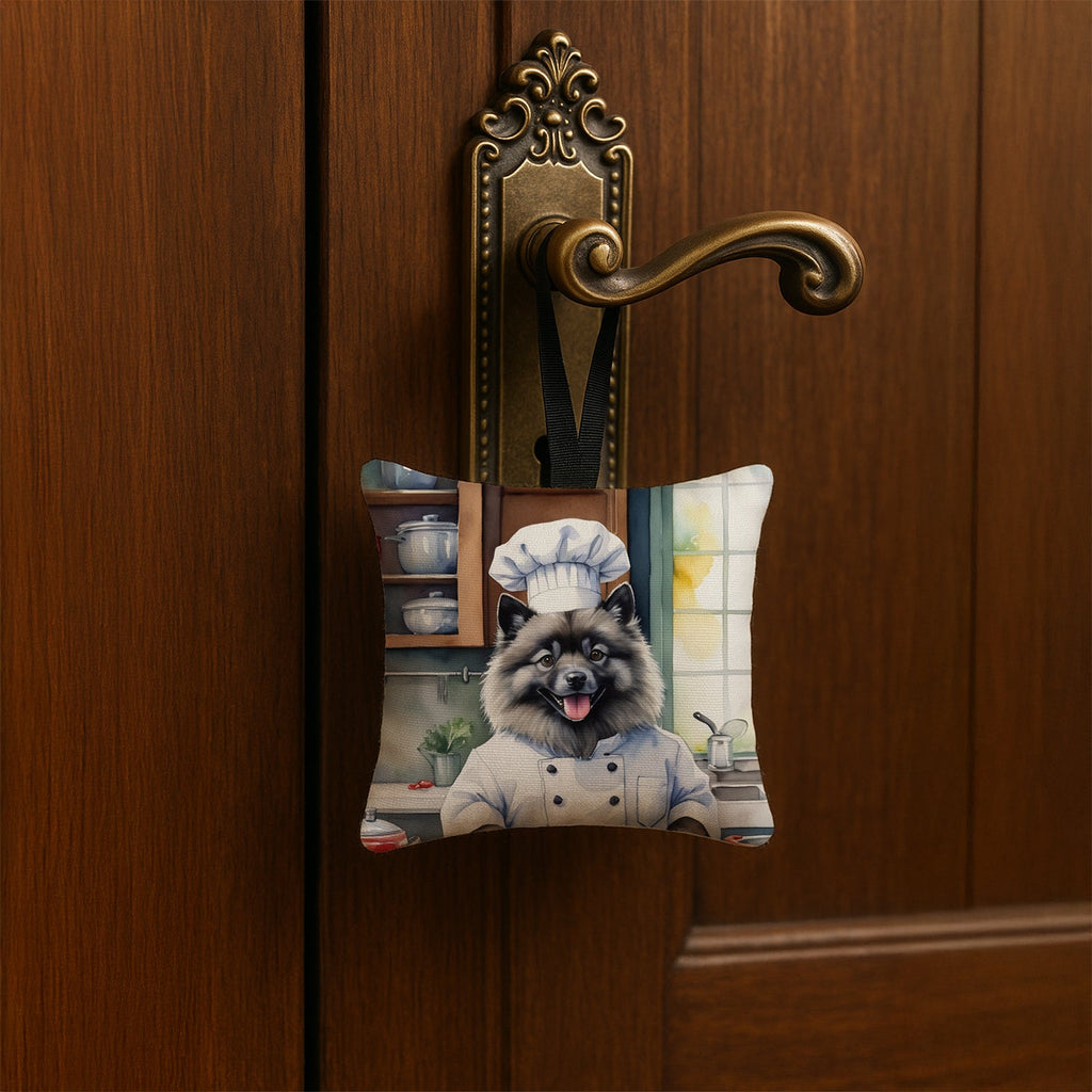 Keeshond The Chef Hanging Square Fabric Ornament 3.5 × 3.5 Decorative Door-Knob & Tree Hanger, Soft Fabric