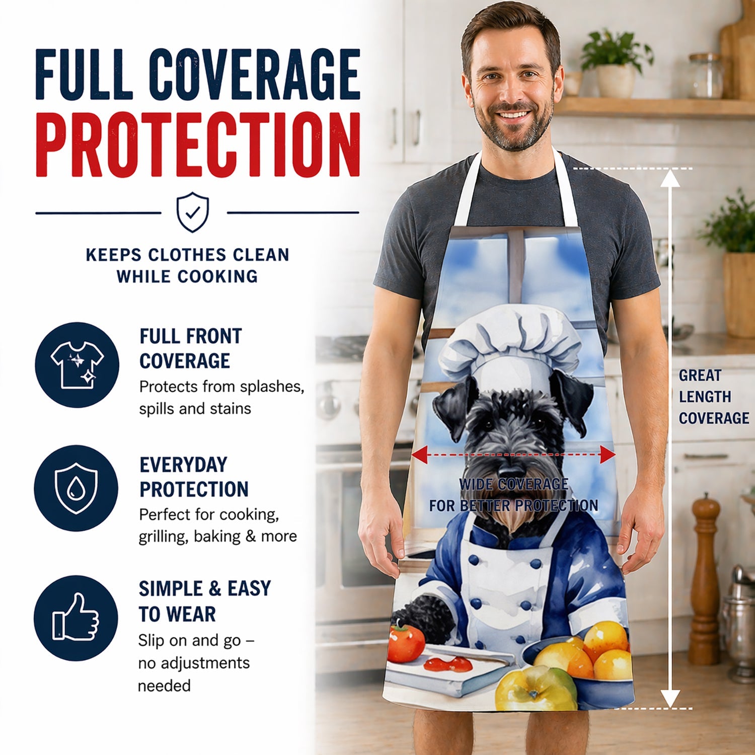 Kerry Blue Terrier The Chef Apron Cooking Kitchen Server Baking Crafts Gardening for Adult Women Men, Unisex, Large, Multicolor