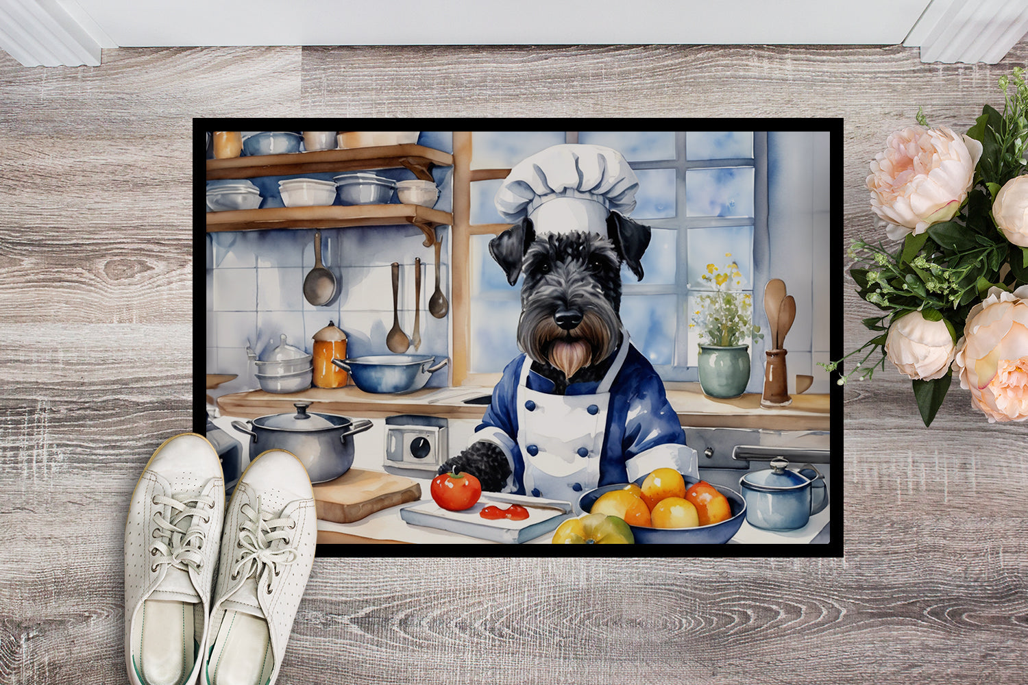 Kerry Blue Terrier The Chef Doormat Indoor Outdoor 18H X 27W Front Door Mat Rugs for Entryway, Non Slip Washable