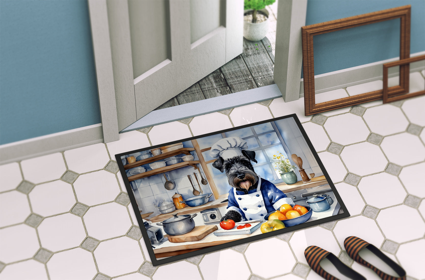 Kerry Blue Terrier The Chef Doormat Indoor Outdoor 18H X 27W Front Door Mat Rugs for Entryway, Non Slip Washable