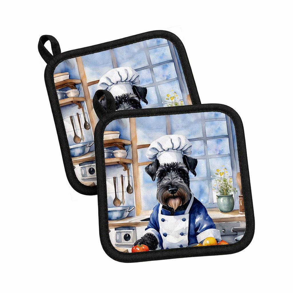 Kerry Blue Terrier The Chef Pot Holder Set of 2 Heat Resistant Quilted Hot Pads 7.5 x 7.5 Inch, Insulated Kitchen Trivets for Cooking & Baking