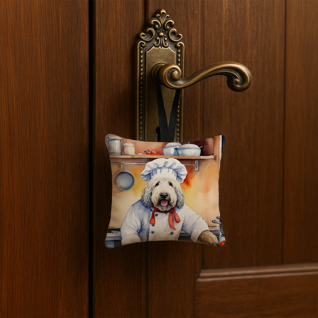 Komondor The Chef Hanging Square Fabric Ornament 3.5 × 3.5 Decorative Door-Knob & Tree Hanger, Soft Fabric