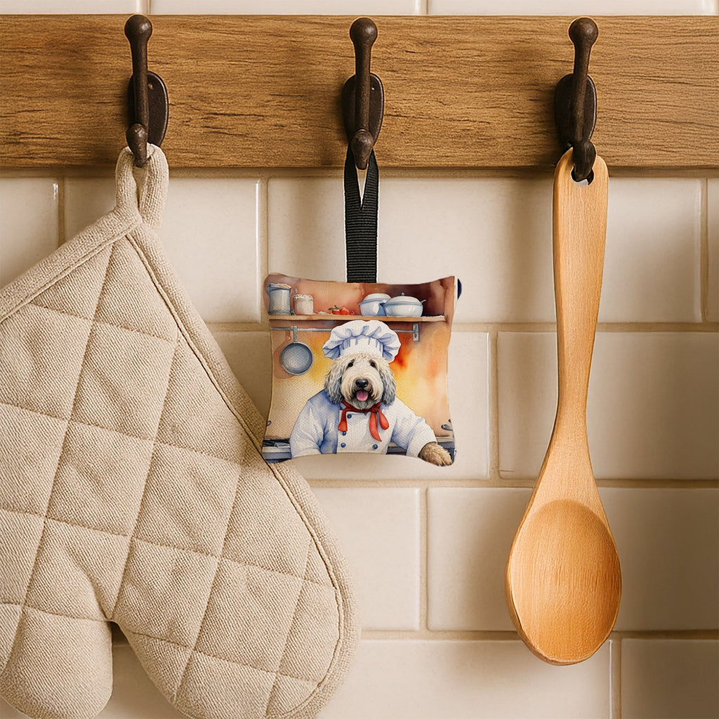Komondor The Chef Hanging Square Fabric Ornament 3.5 × 3.5 Decorative Door-Knob & Tree Hanger, Soft Fabric
