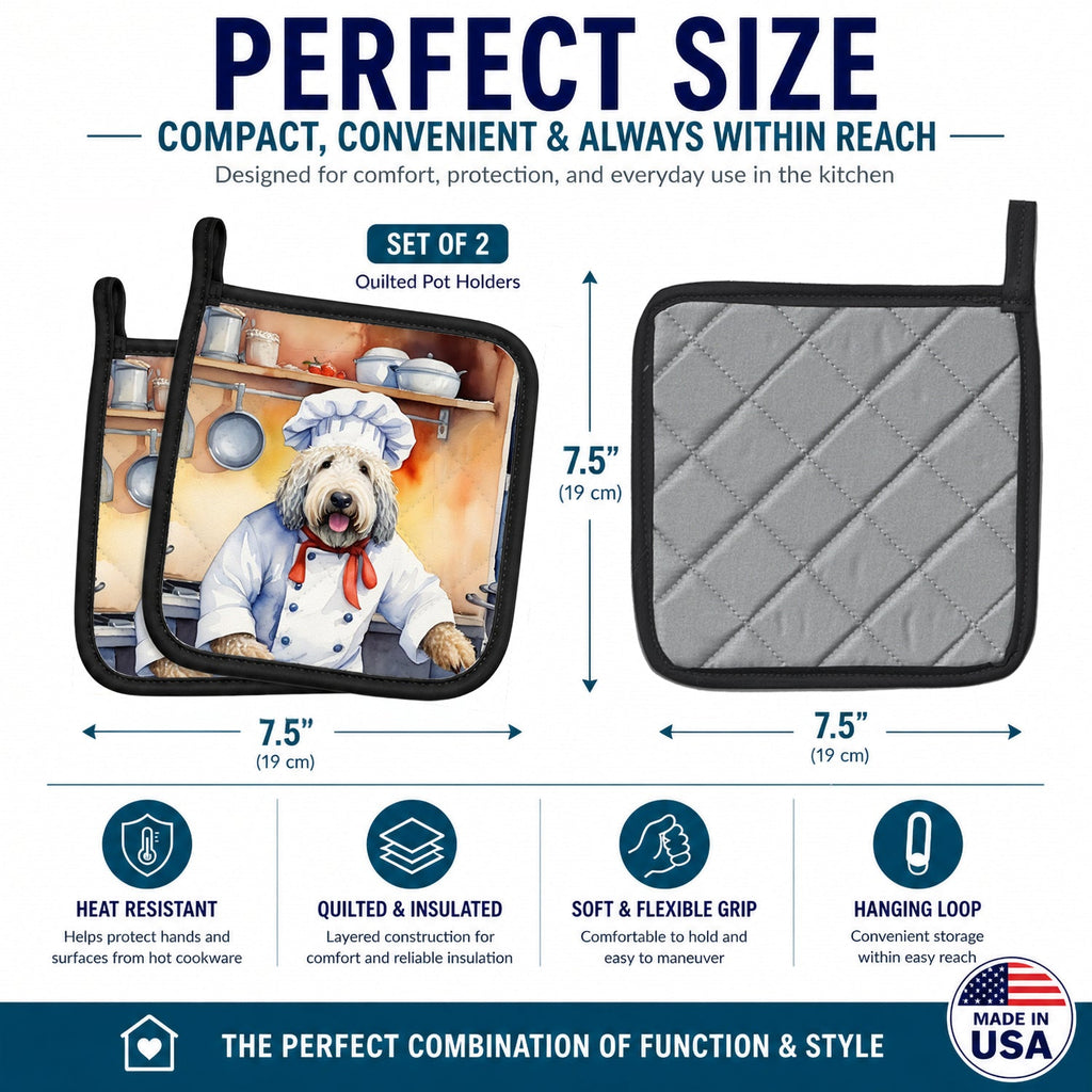 Komondor The Chef Pot Holder Set of 2 Heat Resistant Quilted Hot Pads 7.5 x 7.5 Inch, Insulated Kitchen Trivets for Cooking & Baking