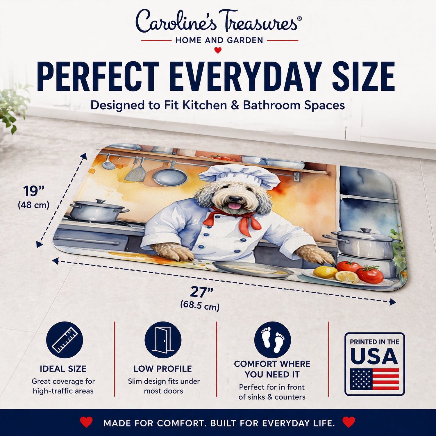 Komondor The Chef Memory Foam Kitchen Mat Machine Washable Anti-Fatigue Cushion Comfort Bath or Kitchen Rug