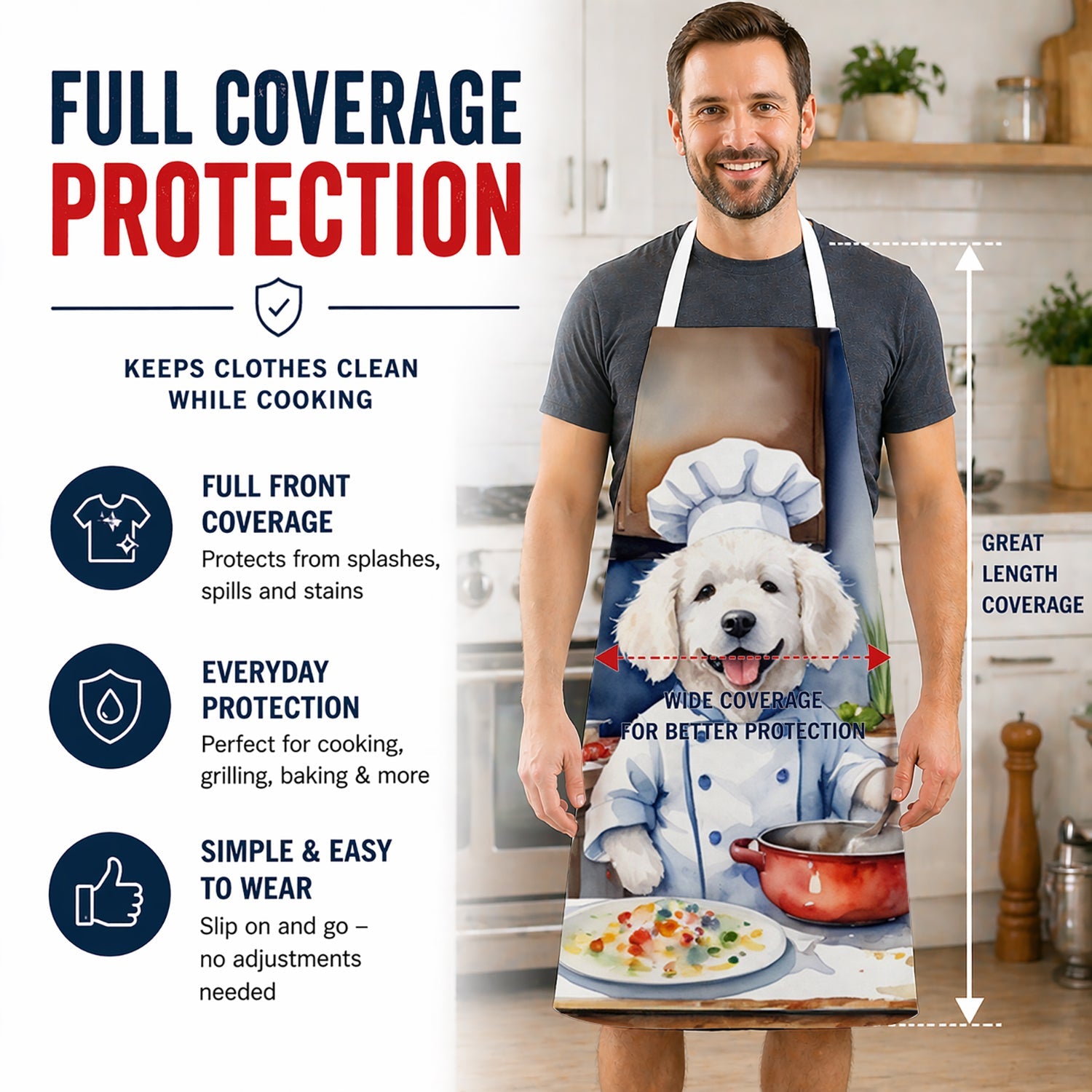 Kuvasz The Chef Apron Cooking Kitchen Server Baking Crafts Gardening for Adult Women Men, Unisex, Large, Multicolor