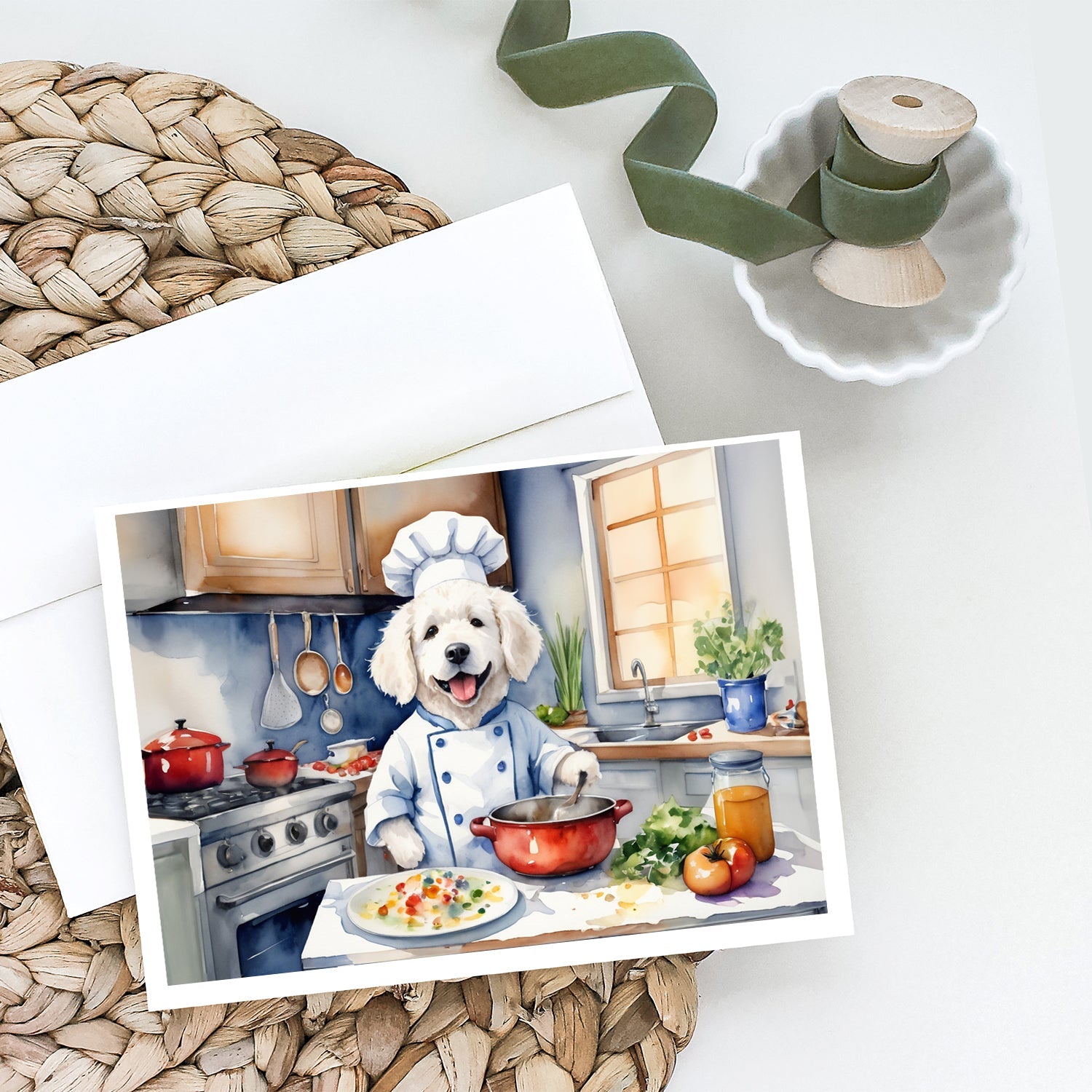Kuvasz The Chef Greeting Cards Pack of 8 Blank Cards with Envelopes Whimsical A7 Size 5x7