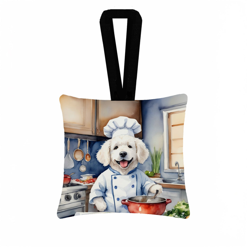 Kuvasz The Chef Hanging Square Fabric Ornament 3.5 × 3.5 Decorative Door-Knob & Tree Hanger, Soft Fabric