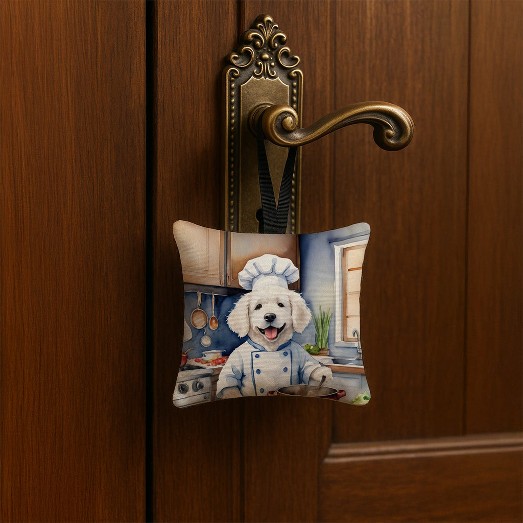 Kuvasz The Chef Hanging Square Fabric Ornament 3.5 × 3.5 Decorative Door-Knob & Tree Hanger, Soft Fabric