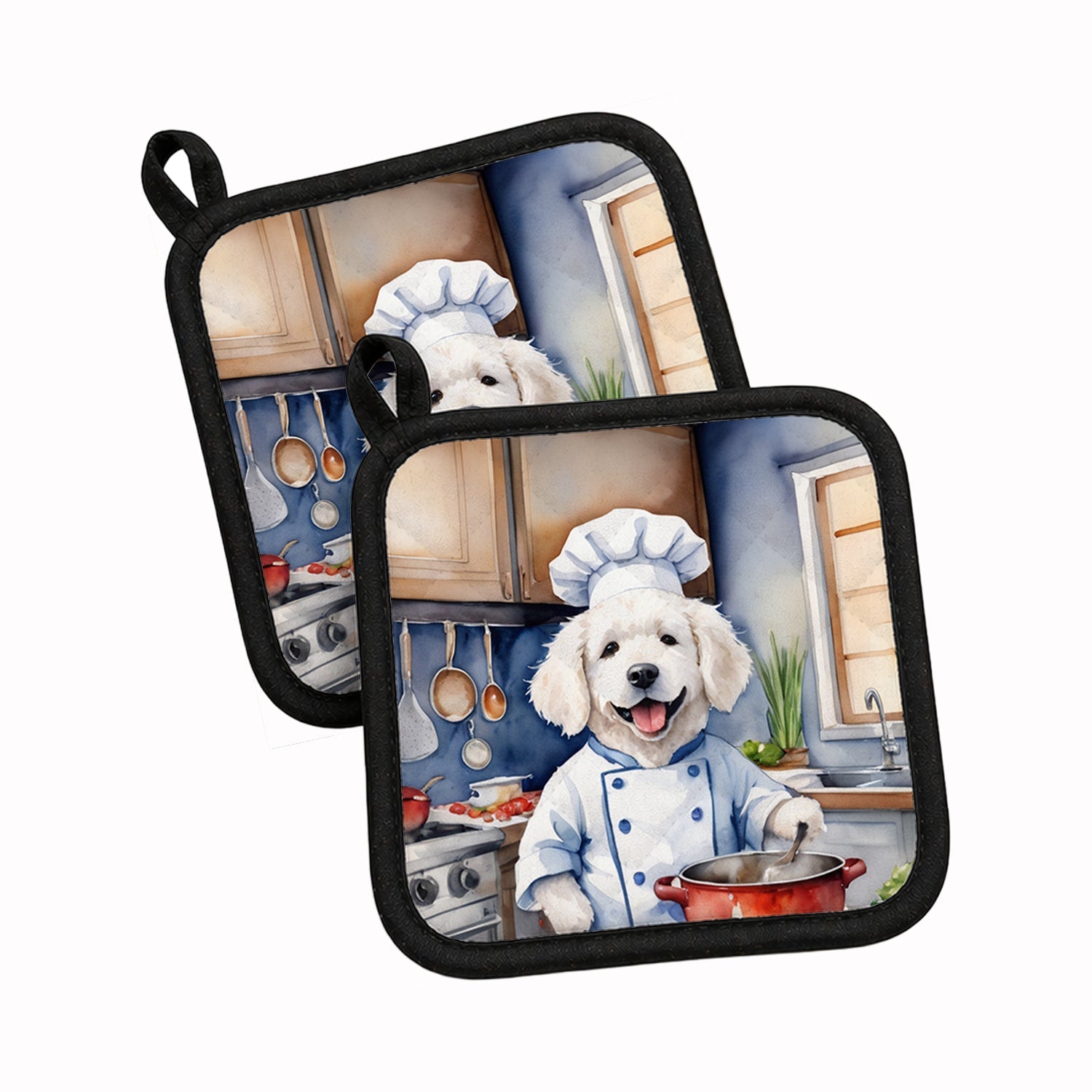 Kuvasz The Chef Pot Holder Set of 2 Heat Resistant Quilted Hot Pads 7.5 x 7.5 Inch, Insulated Kitchen Trivets for Cooking & Baking