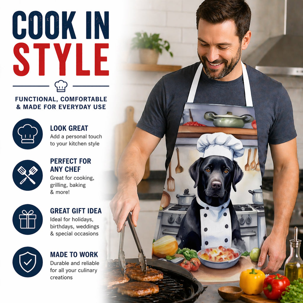 Black Labrador Retriever The Chef Apron Cooking Kitchen Server Baking Crafts Gardening for Adult Women Men, Unisex, Large, Multicolor