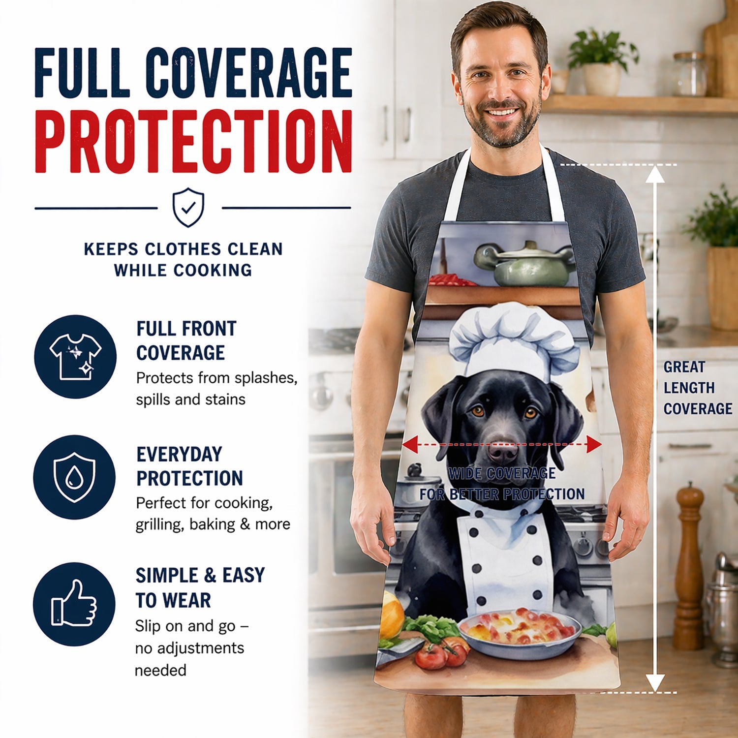 Black Labrador Retriever The Chef Apron Cooking Kitchen Server Baking Crafts Gardening for Adult Women Men, Unisex, Large, Multicolor