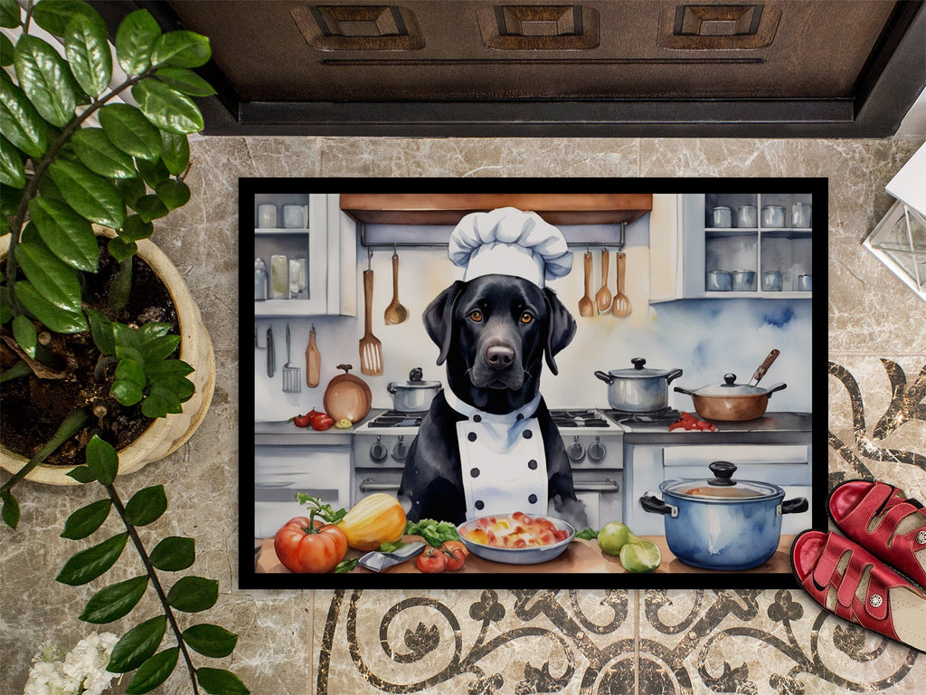 Black Labrador Retriever The Chef Doormat Indoor Outdoor 24H X 36W Front Door Mat Rugs for Entryway, Non Slip Washable Low Pile,