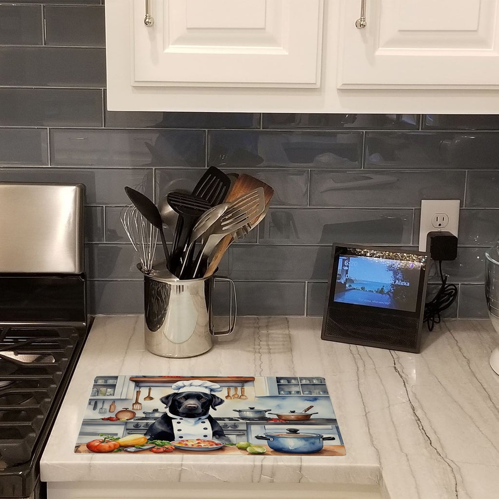 Black Labrador Retriever The Chef Cutting Board Tempered Glass Kitchen Cutting Surface, Heat Resistant Chopping, Non-Slip Feet, Food Prep & Serving
