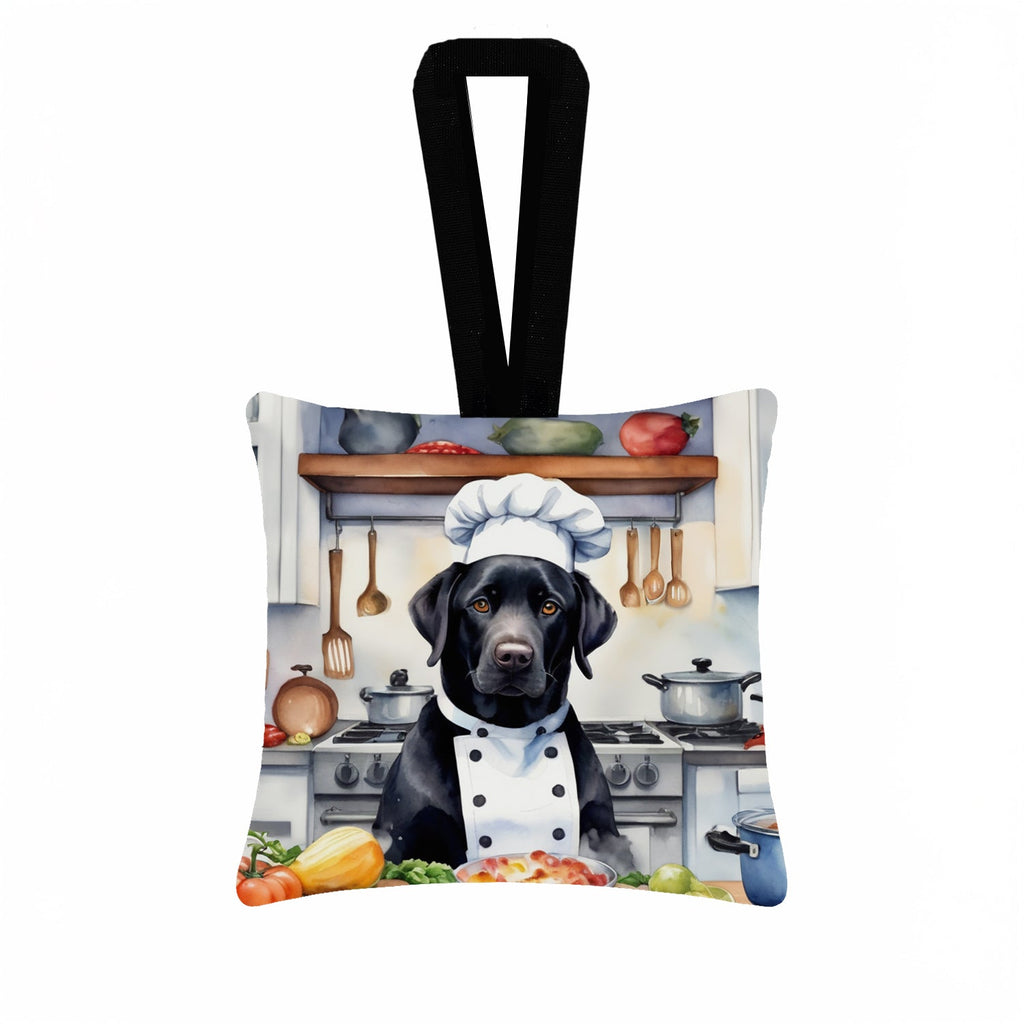 Black Labrador Retriever The Chef Hanging Square Fabric Ornament 3.5 × 3.5 Decorative Door-Knob & Tree Hanger, Soft Fabric