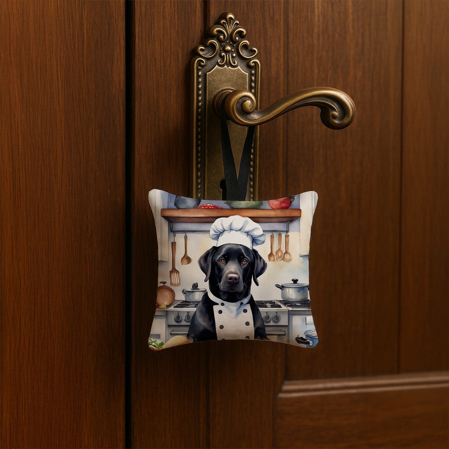 Black Labrador Retriever The Chef Hanging Square Fabric Ornament 3.5 × 3.5 Decorative Door-Knob & Tree Hanger, Soft Fabric