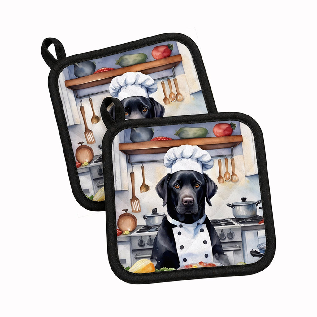Black Labrador Retriever The Chef Pot Holder Set of 2 Heat Resistant Quilted Hot Pads 7.5 x 7.5 Inch, Insulated Kitchen Trivets for Cooking & Baking