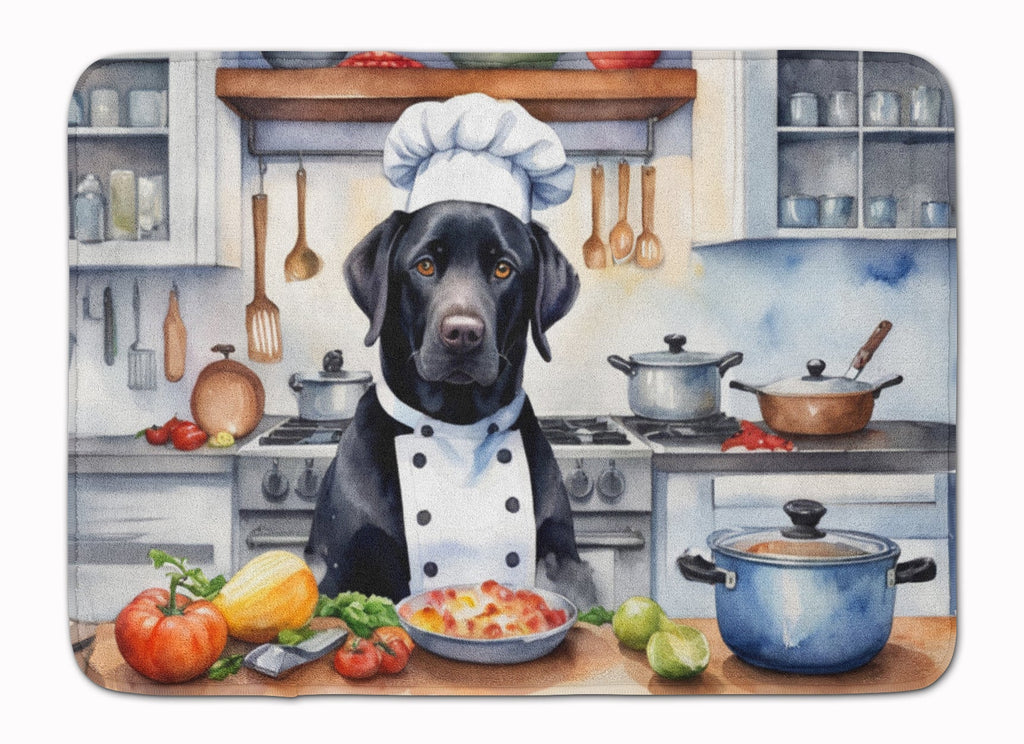 Black Labrador Retriever The Chef Memory Foam Kitchen Mat Machine Washable Anti-Fatigue Cushion Comfort Bath or Kitchen Rug
