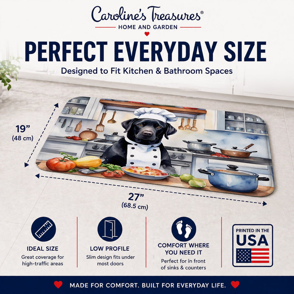 Black Labrador Retriever The Chef Memory Foam Kitchen Mat Machine Washable Anti-Fatigue Cushion Comfort Bath or Kitchen Rug