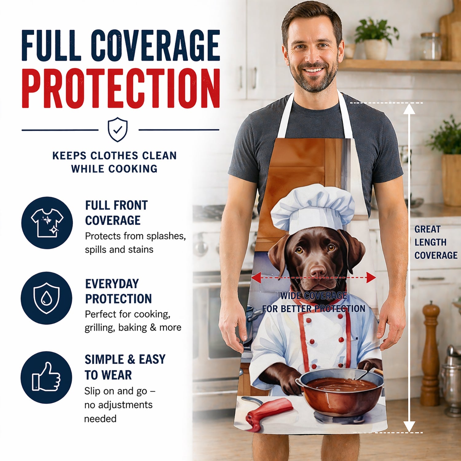 Chocolate Labrador Retriever The Chef Apron Cooking Kitchen Server Baking Crafts Gardening for Adult Women Men, Unisex, Large, Multicolor