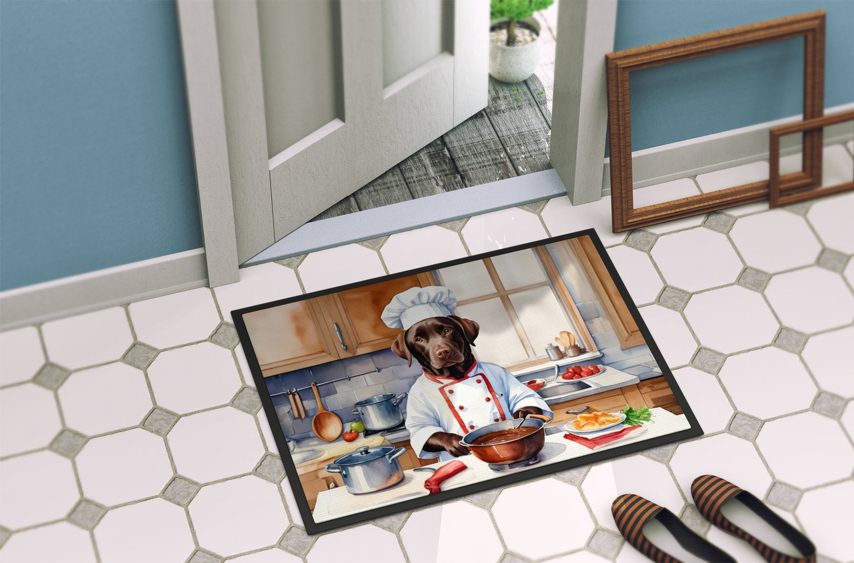 Chocolate Labrador Retriever The Chef Doormat Indoor Outdoor 24H X 36W Front Door Mat Rugs for Entryway, Non Slip Washable Low Pile,