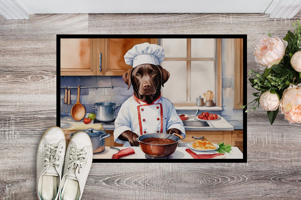 Chocolate Labrador Retriever The Chef Doormat Indoor Outdoor 18H X 27W Front Door Mat Rugs for Entryway, Non Slip Washable