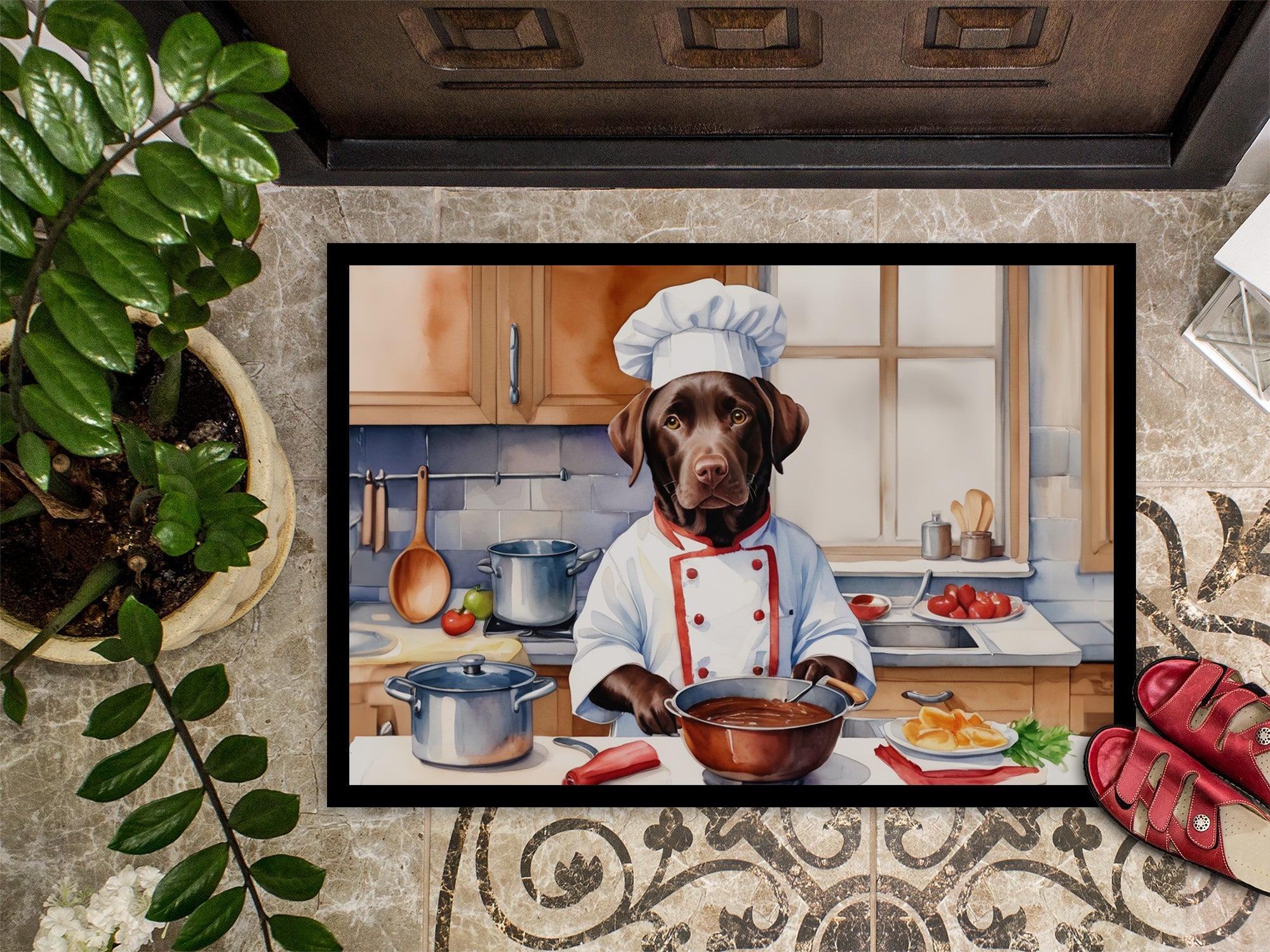Chocolate Labrador Retriever The Chef Doormat Indoor Outdoor 18H X 27W Front Door Mat Rugs for Entryway, Non Slip Washable