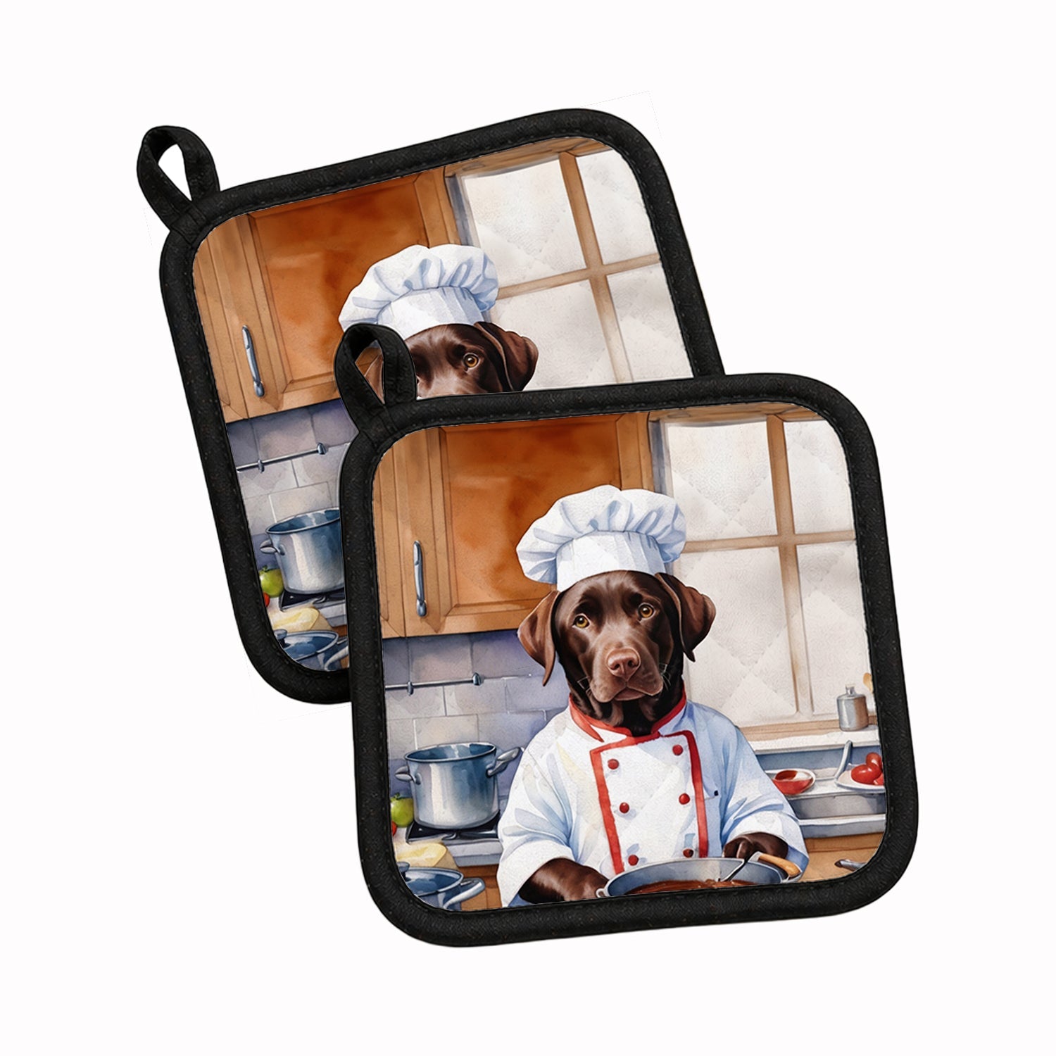 Chocolate Labrador Retriever The Chef Pot Holder Set of 2 Heat Resistant Quilted Hot Pads 7.5 x 7.5 Inch, Insulated Kitchen Trivets for Cooking & Baking