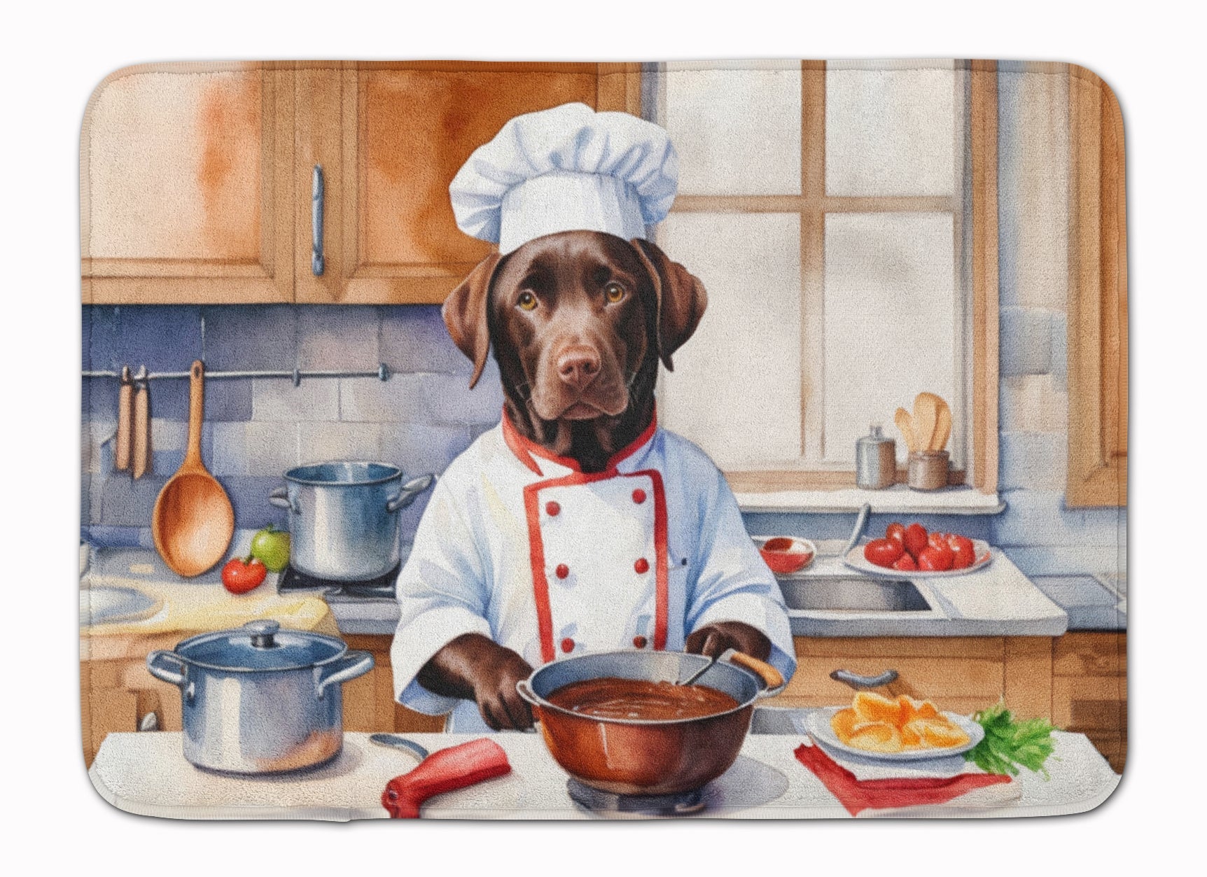 Chocolate Labrador Retriever The Chef Memory Foam Kitchen Mat Machine Washable Anti-Fatigue Cushion Comfort Bath or Kitchen Rug